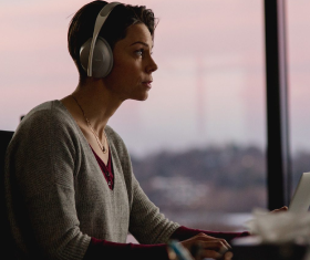 woman in headphones